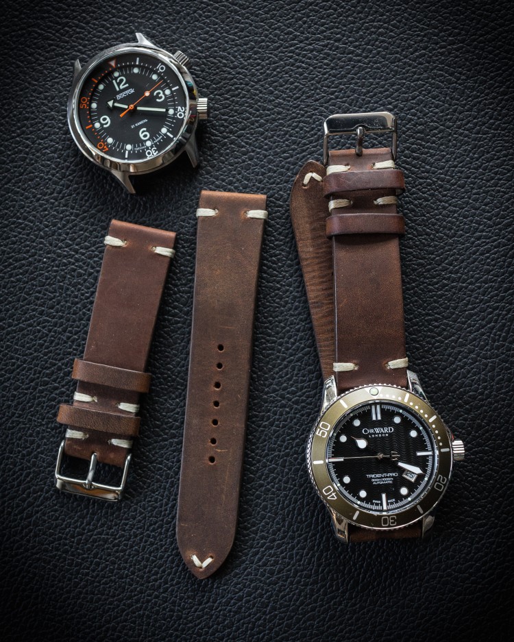 Vintage Style Dark Brown Leather Strap For Watches (22mm), Two Stitch Watch Strap from STRAPSANDBRACELETS