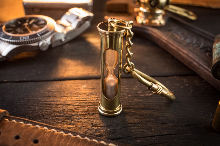 Brass Mini Nautical Sand Timer Hourglass Keychain from STRAPSANDBRACELETS