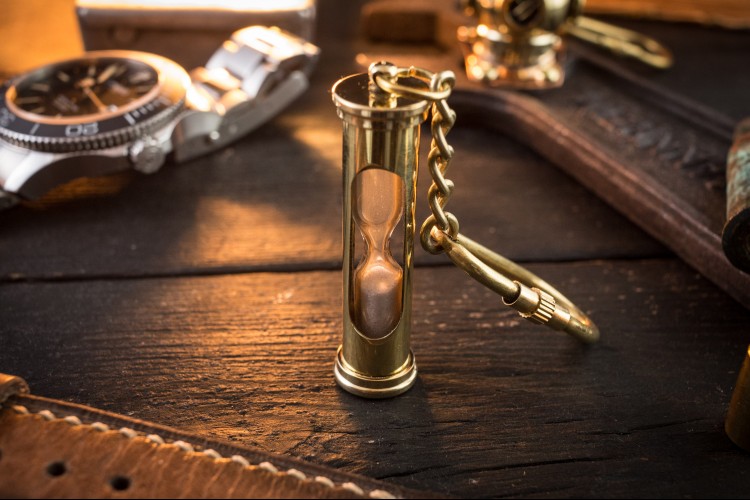 Brass Mini Nautical Sand Timer Hourglass Keychain from STRAPSANDBRACELETS