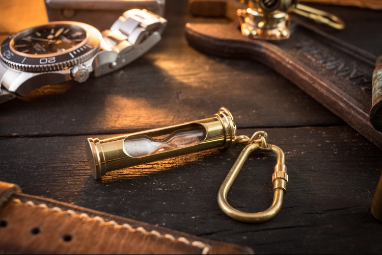 Brass Mini Nautical Sand Timer Hourglass Keychain from STRAPSANDBRACELETS