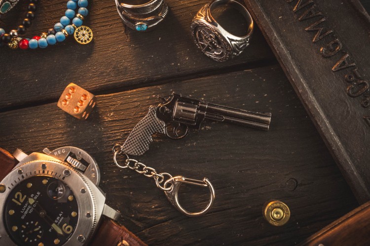 Revolver Mini Pistol Keychain from STRAPSANDBRACELETS