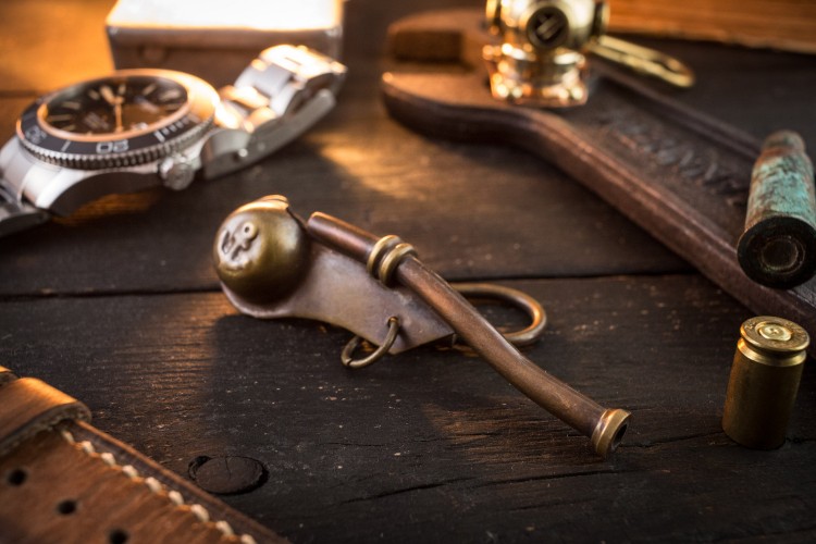 Brass Mini Nautical Bosun's Call Whistle Keychain from STRAPSANDBRACELETS