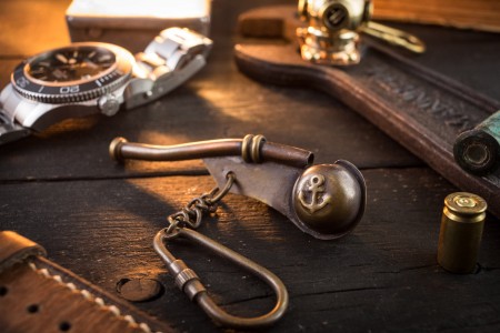 Brass Mini Nautical Bosun's Call Whistle Keychain