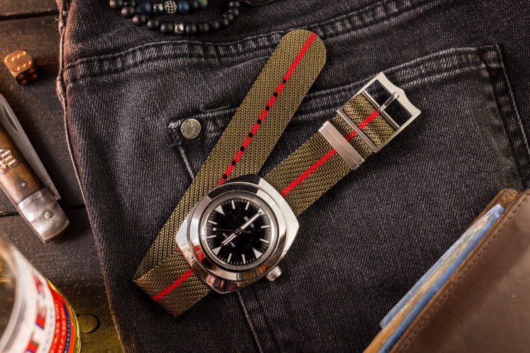 Green and Red Adjustable Single Pass Slip Through Watch Strap (20 & 22mm) from STRAPSANDBRACELETS
