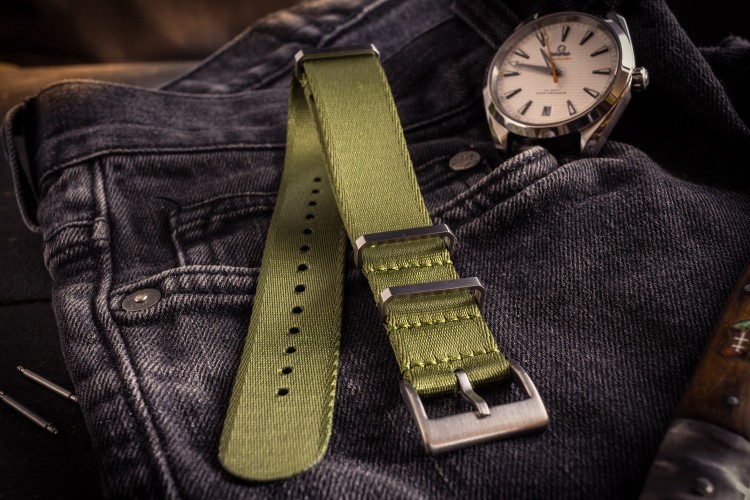 Army Green Premium Silky Seat Belt Slip Through Nato Watch Strap (20 & 22mm) from STRAPSANDBRACELETS