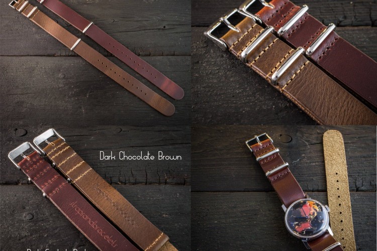 Dark Chocolate Brown Genuine Leather Slip Through Nato Watch Strap (18mm) from STRAPSANDBRACELETS
