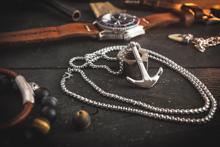 Saloeus - Stainless Steel Men's Necklace With Anchor Pendant from STRAPSANDBRACELETS
