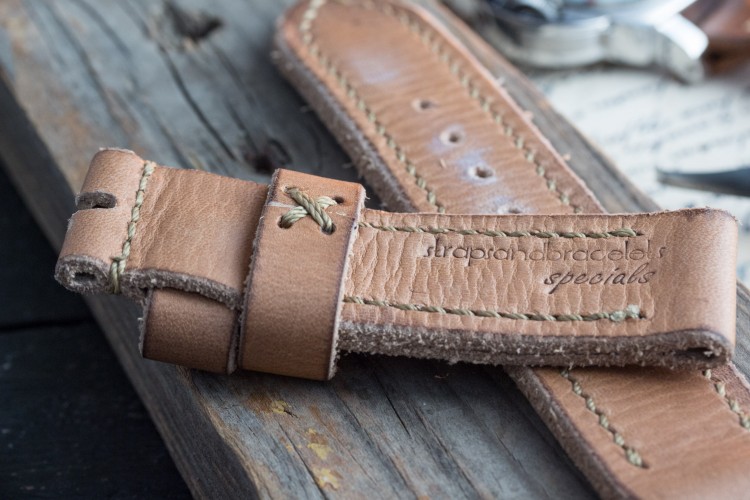 Distressed Handmade 24/24mm Tan Brown Oiled Leather Strap 129/85mm from STRAPSANDBRACELETS