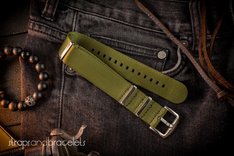 Olive Green Premium Seat Belt Slip Through Nato Watch Strap (20 & 22mm) from STRAPSANDBRACELETS