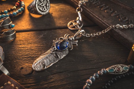 Relir - Stainless Steel Men's Necklace With Antiqued Feather Pendant