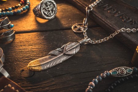 Sosber - Stainless Steel Men's Necklace With Antiqued Eagle Feather Pendant