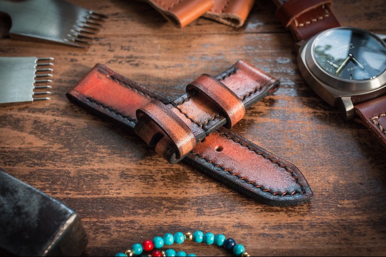 Antiqued Handmade 24/24mm Reddish Amber Leather Strap 125/72mm from STRAPSANDBRACELETS