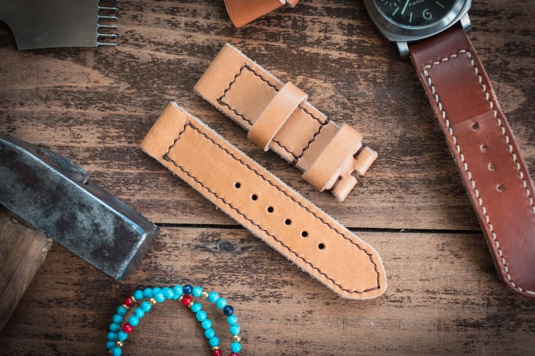 Handmade 24/24mm Chestnut Brown Leather Strap 125/82mm with Contrast Brown Stitching from STRAPSANDBRACELETS
