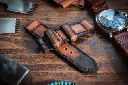 Distressed Handmade 24/24mm Antiqued Orangish Light Brown Leather Strap 124/85mm