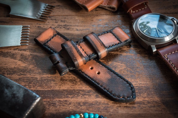 Distressed Handmade 24/24mm Antiqued Orangish Light Brown Leather Strap 124/85mm from STRAPSANDBRACELETS