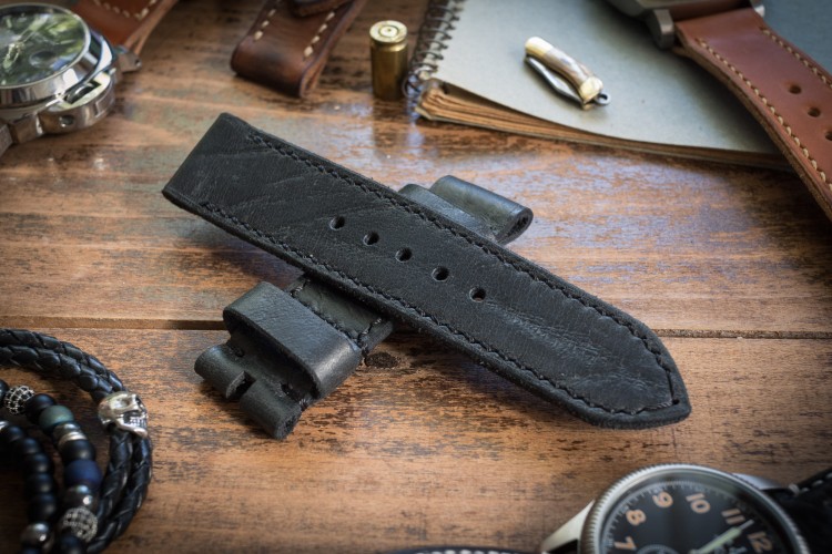 Handmade 24/24mm Black Leather Strap 127/80mm With Black Stitching from STRAPSANDBRACELETS