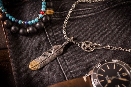Wayll - Stainless Steel Men's Necklace With Antiqued Eagle Feather Pendant