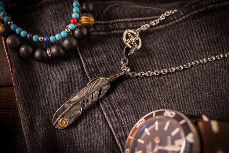 Dortada - Stainless Steel Men's Necklace with Eagle Feather Pendant from STRAPSANDBRACELETS