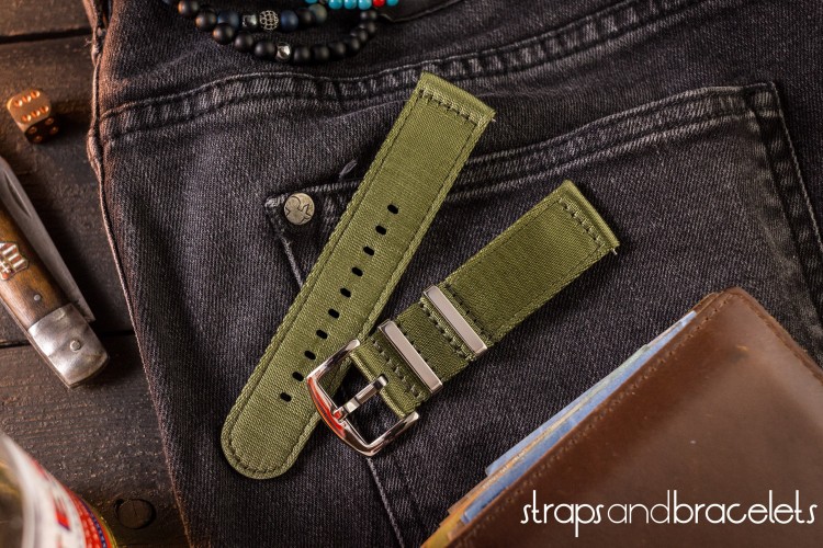 Olive Green Premium Seat Belt Two Piece Watch Strap (20 & 22mm) from STRAPSANDBRACELETS