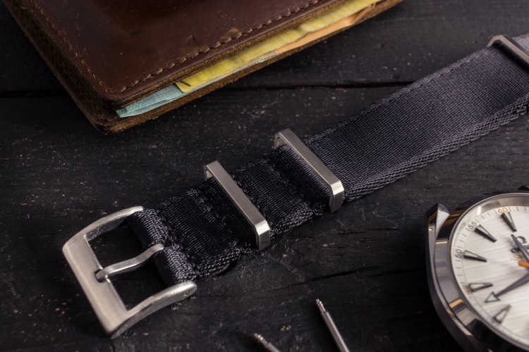 Black Premium Silky Seat Belt Slip Through Nato Watch Strap (20 & 22mm) from STRAPSANDBRACELETS