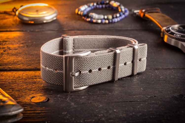 Gray and White Elastic Material Slip Through Nato Watch Strap (20 & 22mm) from STRAPSANDBRACELETS