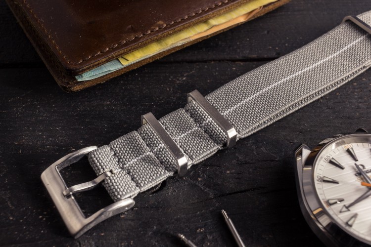 Gray and White Elastic Material Slip Through Nato Watch Strap (20 & 22mm) from STRAPSANDBRACELETS