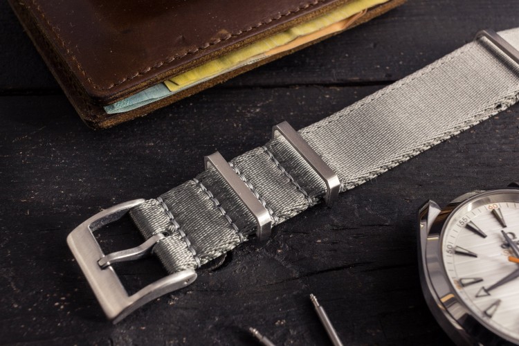 Gray Premium Silky Seat Belt Slip Through Nato Watch Strap (20 & 22mm) from STRAPSANDBRACELETS