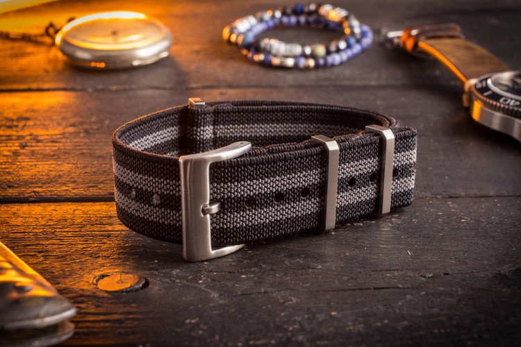 Black and Gray Elastic Material Slip Through Nato Watch Strap (20 & 22mm) from STRAPSANDBRACELETS