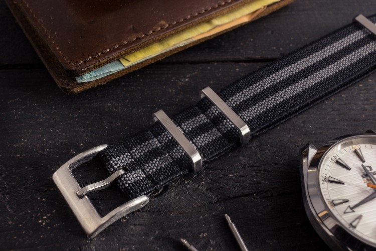 Black and Gray Elastic Material Slip Through Nato Watch Strap (20 & 22mm) from STRAPSANDBRACELETS