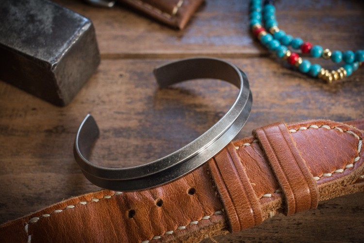 Benkig - Antiqued Stainless Steel Cuff Bangle Men's Bracelet from STRAPSANDBRACELETS