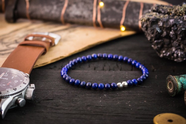 Zak - 4mm - Blue Lapis Lazuli Beaded Stretchy Bracelet with Sterling Silver Beads from STRAPSANDBRACELETS