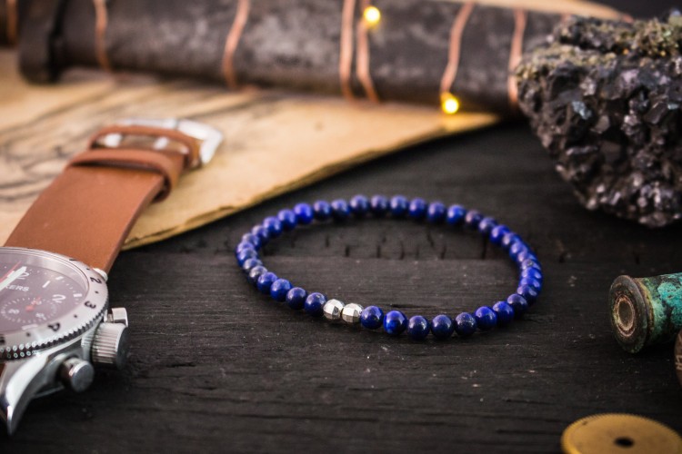 Zak - 4mm - Blue Lapis Lazuli Beaded Stretchy Bracelet with Sterling Silver Beads from STRAPSANDBRACELETS