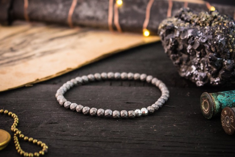 Cooper - 4mm - Faceted Matte Hematite Beaded Stretchy Bracelet with Sterling Silver Beads from STRAPSANDBRACELETS