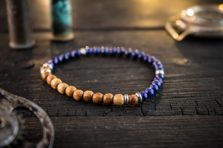 Sansar - 4mm - Lapis Lazuli Beaded Stretchy Bracelet with Sandalwood Beads from STRAPSANDBRACELETS