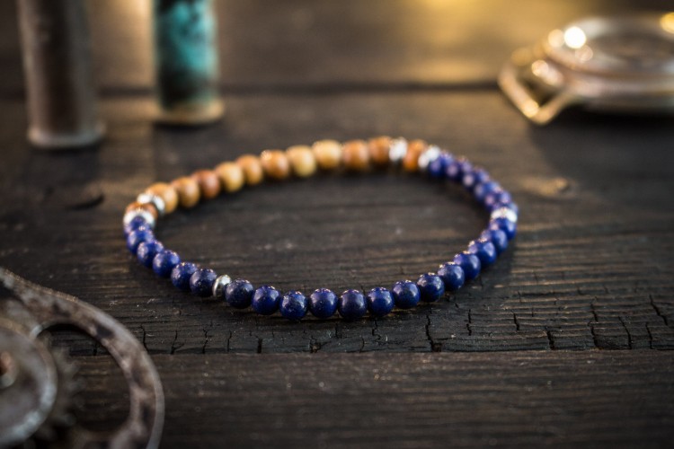 Sansar - 4mm - Lapis Lazuli Beaded Stretchy Bracelet with Sandalwood Beads from STRAPSANDBRACELETS