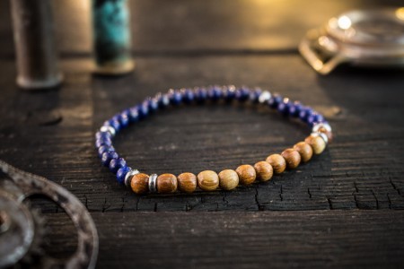 Sansar - 4mm - Lapis Lazuli Beaded Stretchy Bracelet with Sandalwood Beads