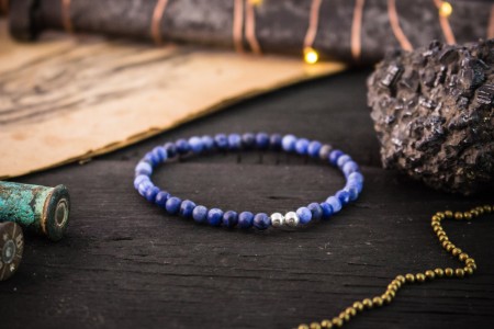 Shaine - 4mm - Matte Sodalite Beaded Stretchy Bracelet with Sterling Silver Beads