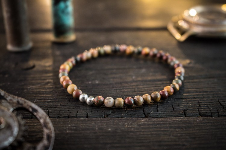 Shuo - 4mm - Picasso Jasper Beaded Stretchy Bracelet with S925 Silver Beads from STRAPSANDBRACELETS