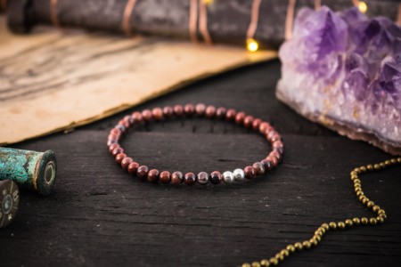 Julian - 4mm - Red Jasper Beaded Stretchy Bracelet with Sterling Silver Beads