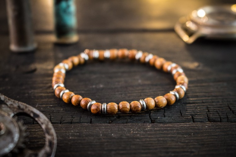Artin - 5mm - Sandalwood Beaded Stretchy Bracelet with Stainless Steel Accents from STRAPSANDBRACELETS