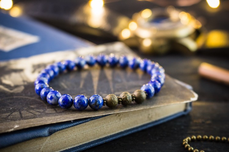 Muzammil - 6mm - Blue Lapis Lazuli Beaded Stretchy Bracelet with Bronze Beads from STRAPSANDBRACELETS