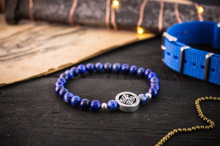 Riyan - 6mm - Blue Lapis Lazuli Beaded Stretchy Bracelet with Sterling Silver Beads from STRAPSANDBRACELETS