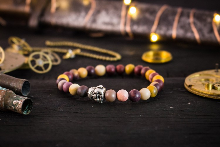 Mani - 6mm - Frosted Mookaite Beaded Stretchy Bracelet with Silver Buddha from STRAPSANDBRACELETS