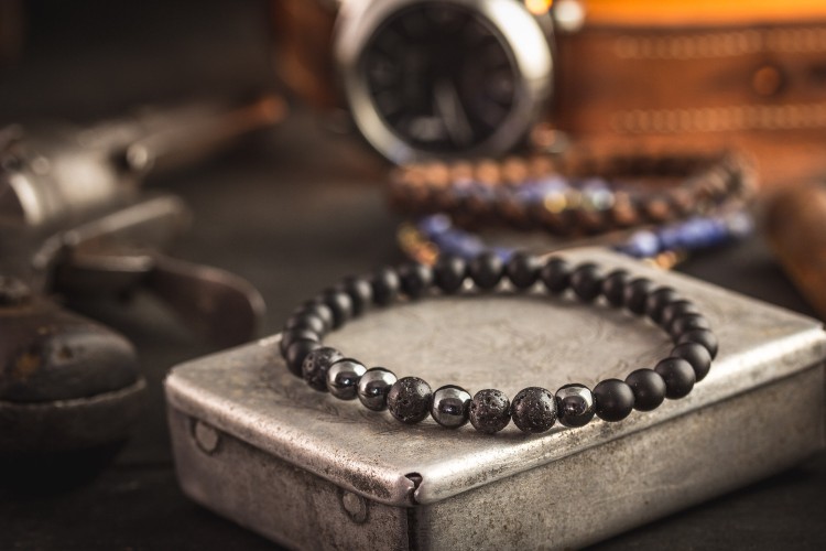 Tyler - 6mm - Matte Black Onyx Beaded Stretchy Bracelet With Lava and Hematite Beads from STRAPSANDBRACELETS