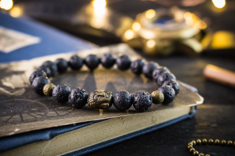 black elastic bracelet Men's bracelet wood and lava stone lava stone jewelry for men