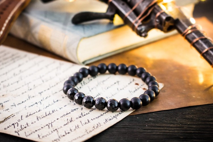 Marco - 8mm - Matte Black Onyx Beaded Stretchy Bracelet with Faceted Onyx Beads from STRAPSANDBRACELETS