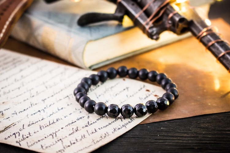 Marco - 8mm - Matte Black Onyx Beaded Stretchy Bracelet with Faceted Onyx Beads from STRAPSANDBRACELETS
