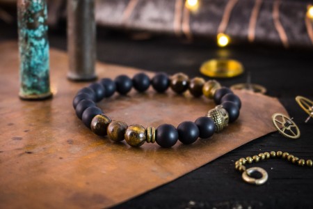Klaidas - 8mm - Matte Black Onyx & Tiger Eye Stone Beaded