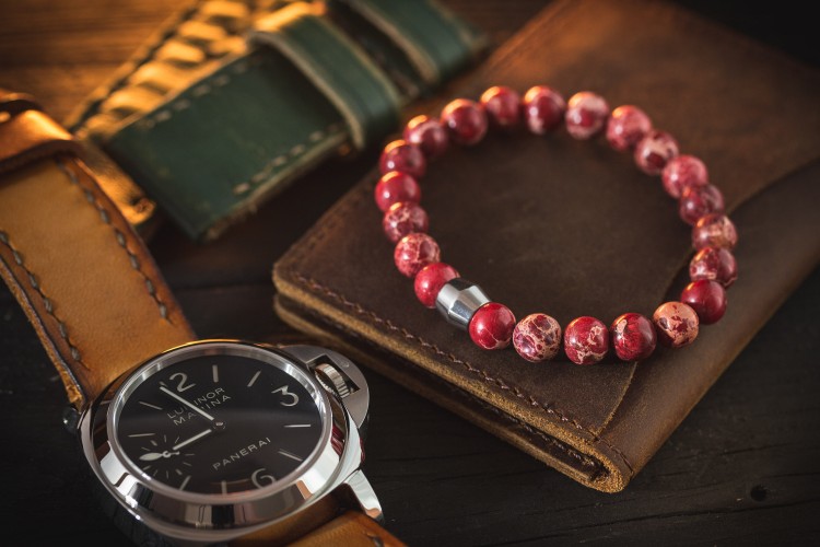 Gallacher - 8mm - Red Regalite Beaded Stretchy Bracelet with Stainless Steel End Bead from STRAPSANDBRACELETS