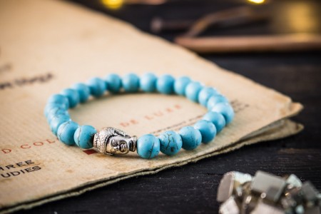 Rollo - 8mm - Turquoise Beaded Stretchy Bracelet with Silver Buddha